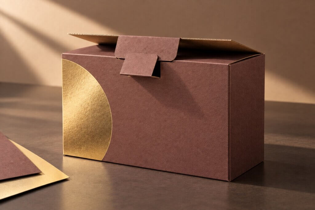 mailer box | paperboard box with gold foil finish and tuck lock closure