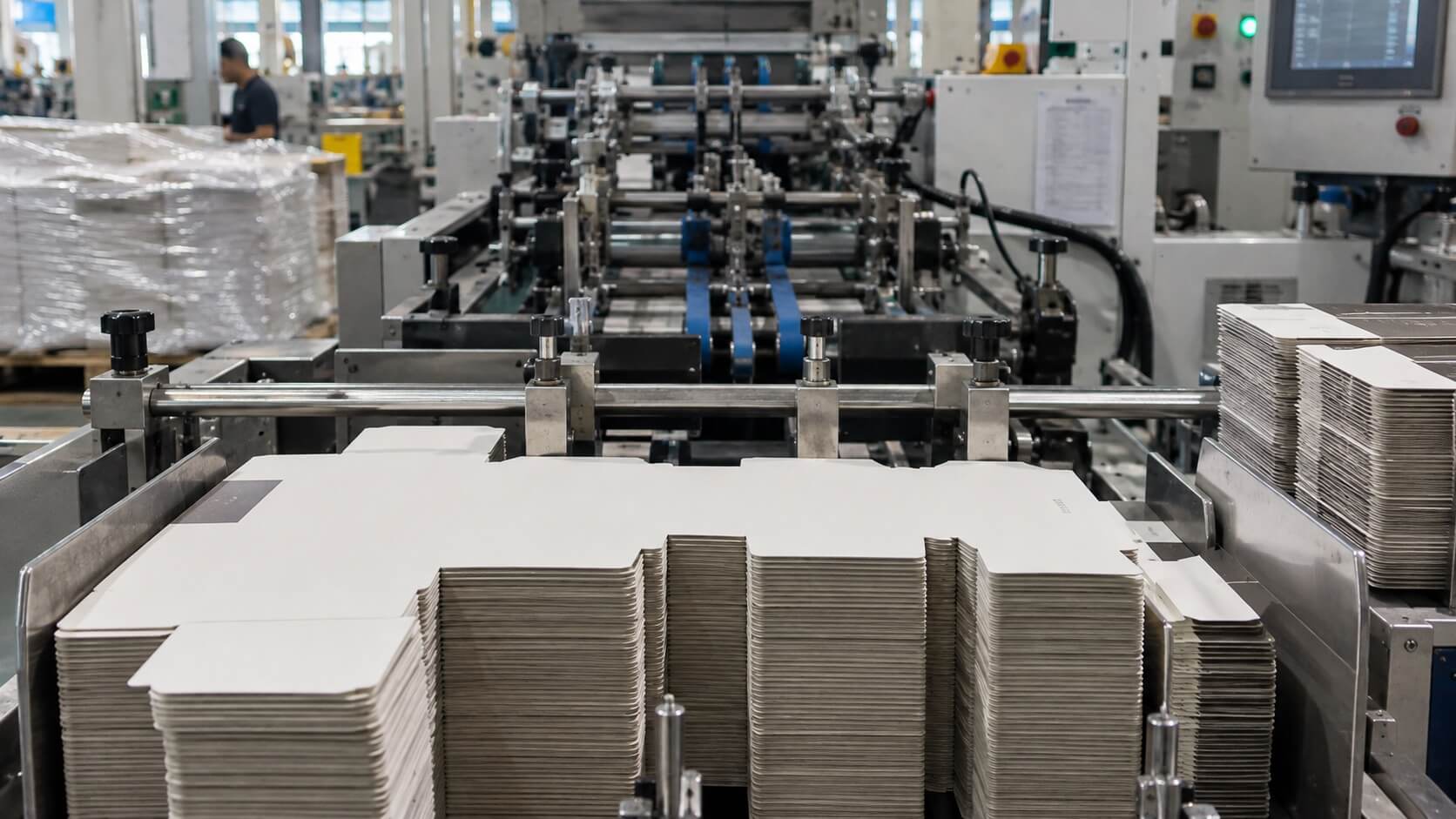 packaging manufacturer | die-cut paperboard blanks on automated production line