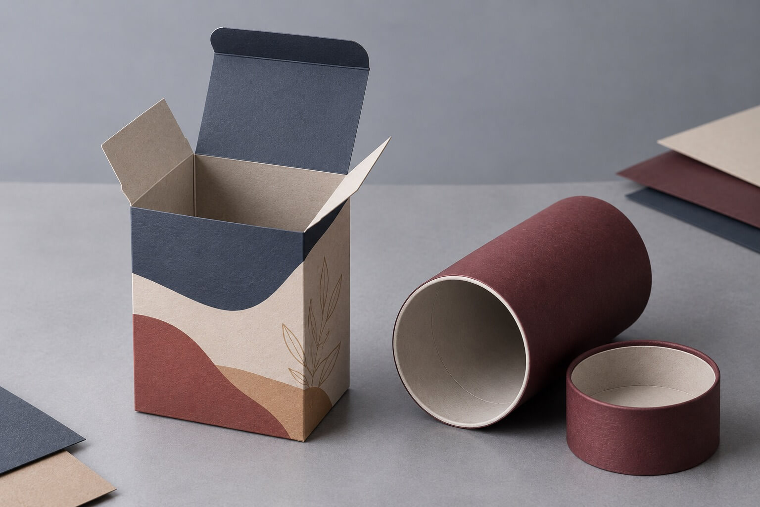 paper packaging | open folding carton and paper tube showing different internal structures