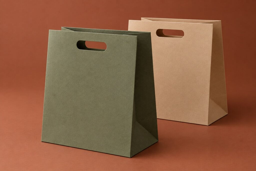 custom paper bags | die-cut handle shopping bags with textured paper finish