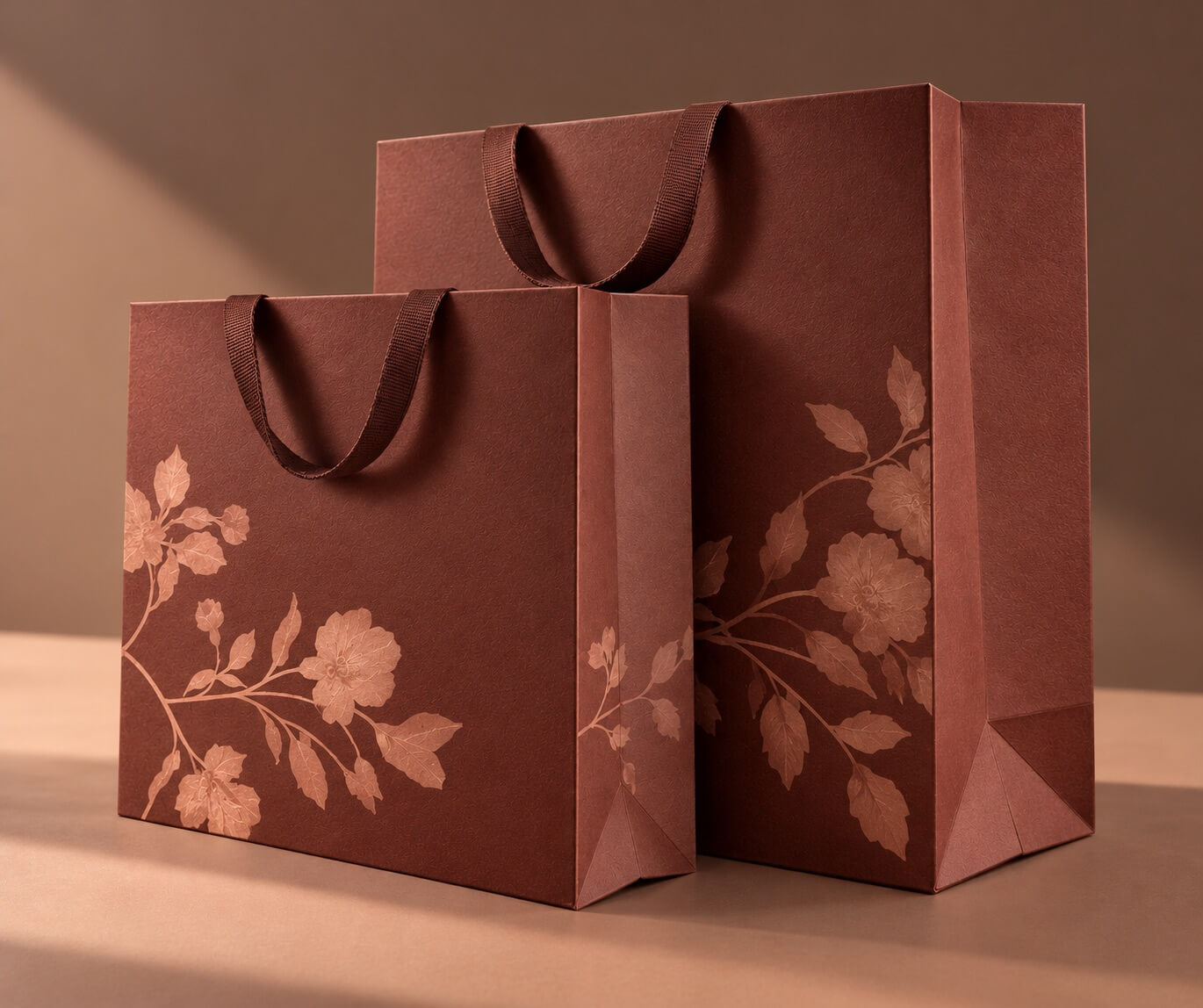Paper Bags | Textured Shopping Bags with Ribbon Handles