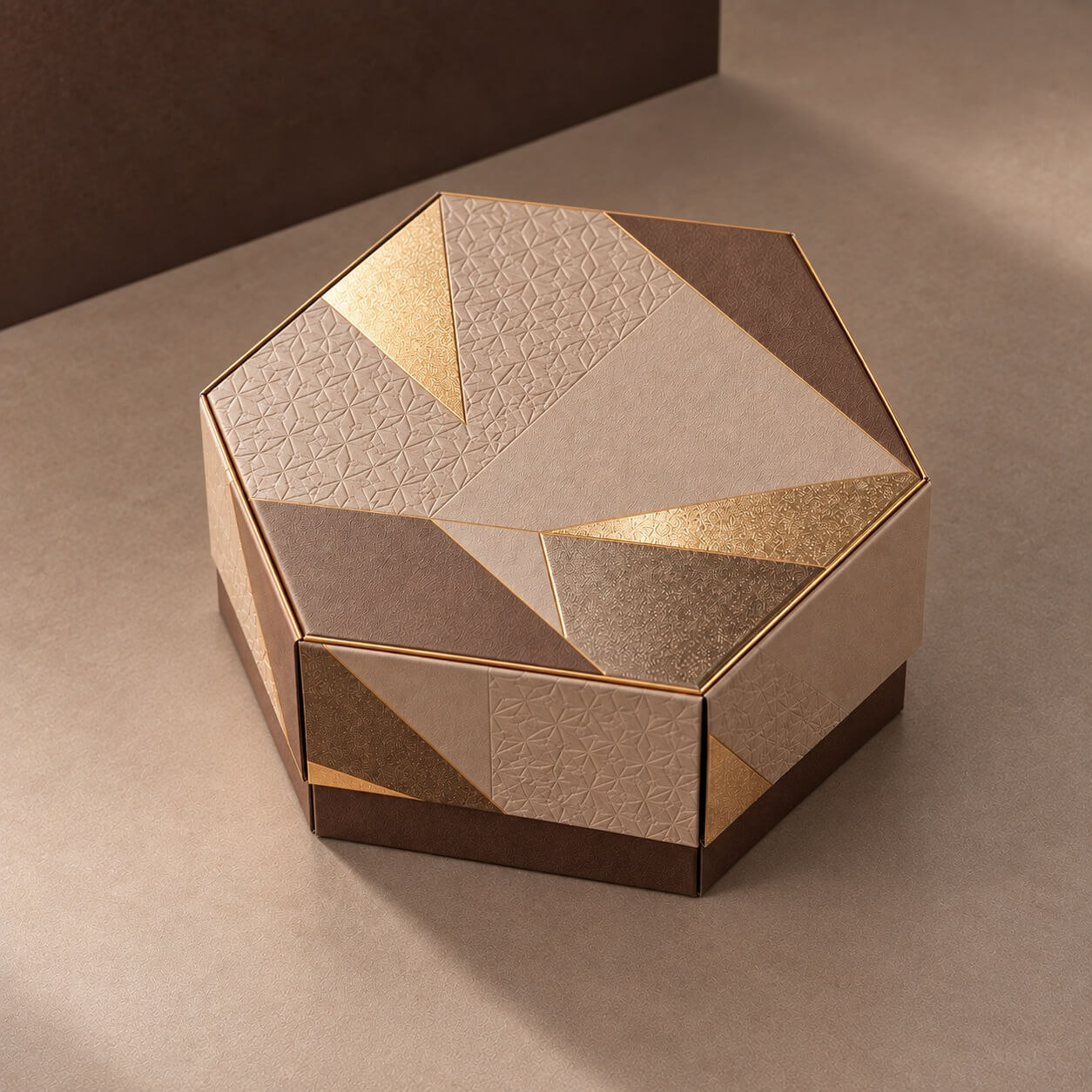 Rigid Boxes | Hexagon Gift Box with Gold Foil and Embossed Design