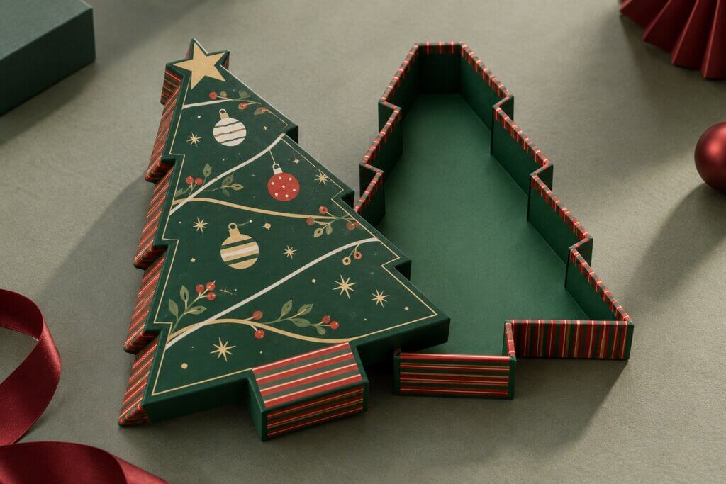 rigid box | Christmas tree shaped gift box with separate lid and base
