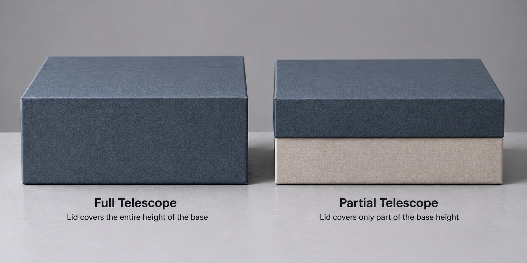 rigid boxes | full telescope and partial telescope lid depth comparison
